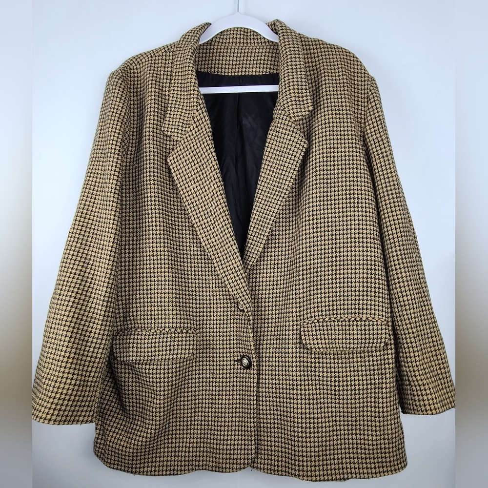 Women's brown houndstooth vintage wool blend careerwear blazer (PTP 21.5")